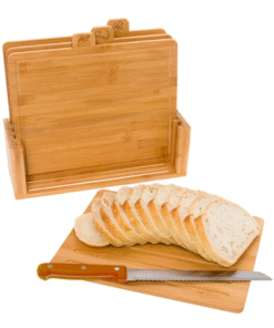 Sustainable Wood Bamboo Chopping Board Four-piece Set Household Kitchen Set with Rack Fruit Cutting Board