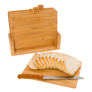 Sustainable Wood Bamboo Chopping Board Four-piece Set Household Kitchen Set with Rack Fruit Cutting Board